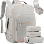 LOVEVOOK Sac à Dos Voyage Femme,40L Sac a Dos Voyage Cabine Avion Bagage | Backpack Travel Ryanair,Imperméable Sac Ordinateur Portable 17'' Sac a Dos Valise Randonnée Affaires Travail Gris Clair/rose : Amazon.fr: