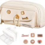 KASESSS Trousse Grande, Trousse Scolaire, Trousses Scolaire Fille, Trousses avec 4 Compartiments, Portable Multifonction pour Fille avec Patchs ...