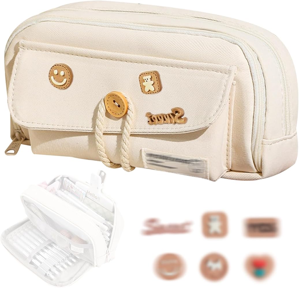 trousse-ecole-132otx-1.jpg KASESSS Trousse Grande, Trousse Scolaire, Trousses Scolaire Fille, Trousses avec 4 Compartiments, Portable Multifonction pour Fille avec Patchs ... – Image 1